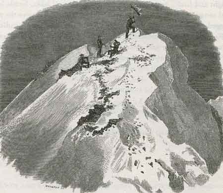 
Matterhorn First Ascent - Woodcut of Edward Whymper and team on the Matterhorn Summit July 14, 1865 - Scrambles Amongst the Alps: In The Years 1860-1869 book
